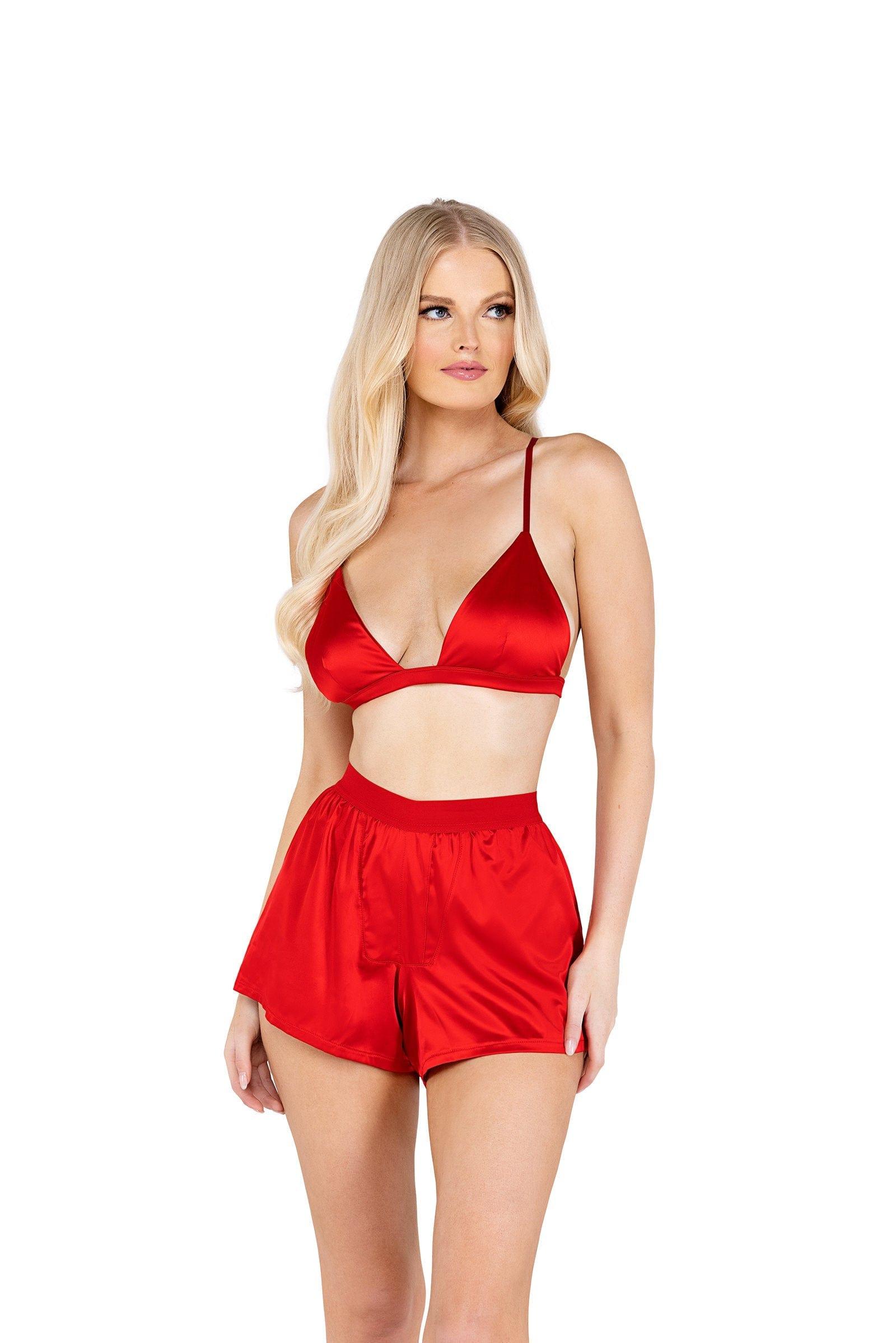 Roma Confidential 2 Piece Sets XSmall / Red Satin Lounge Set with Triangle Top & Boxing Shorts
